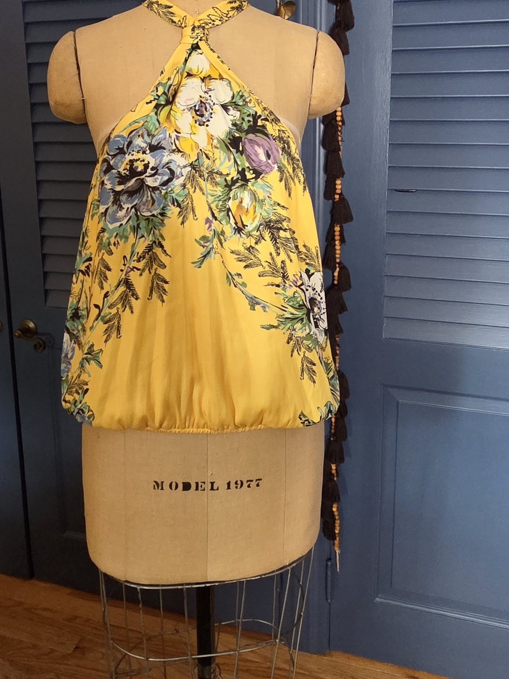 Yellow Floral Halter Neck Women's Top